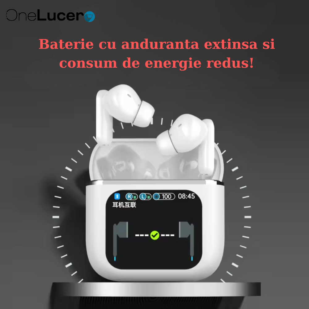 Casti Wireless Model SE-60, Carcasa cu Ecran Full LED HD Touch 1.9 Inch|BT 5.4, Sunet Panoramic 9D, Functii ANC si ENC Pentru un Sunet Impecabil|Autonomie peste 6h, ABS, Alb [4]