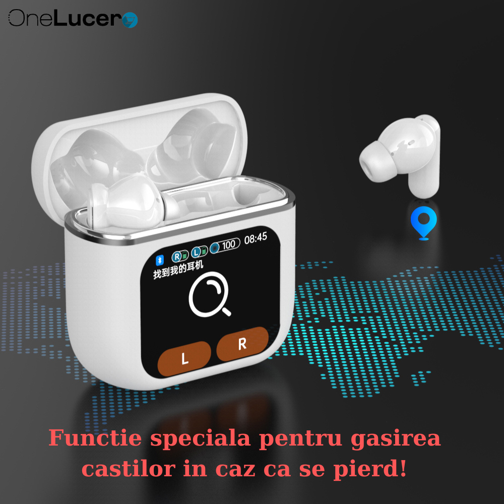 Casti Wireless Model SE-60, Carcasa cu Ecran Full LED HD Touch 1.9 Inch|BT 5.4, Sunet Panoramic 9D, Functii ANC si ENC Pentru un Sunet Impecabil|Autonomie peste 6h, ABS, Alb [3]