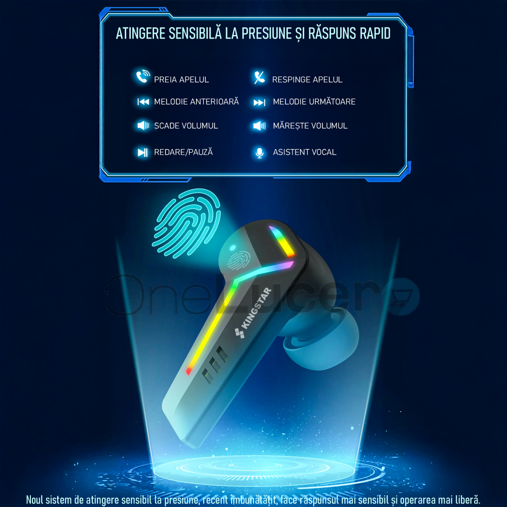 Casti Wireless OneLucero® Model Gaming G001| Functii BT 5.1, Izolarea Zgomotului Exterior, Impermeabile, Microfon|Baterie Carcasa 500 mAH, Casti 55 mAH,Incarcare 1,5 h, Autonomie >5 h Garantie 24 Luni [5]