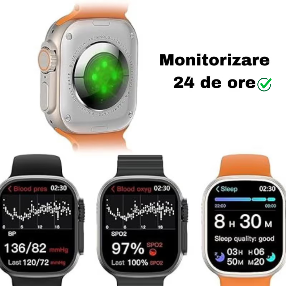 Ceas Inteligent SmartWatch 2.22 inch, +Cadou Casti WIFI + Extra curea, Apel Bluetooth, Incarcator Wireless, metal, Notificari Apel si Retele Sociale, Oximetru, Ritm Cardiac, Termometru, Monitorizare [3]