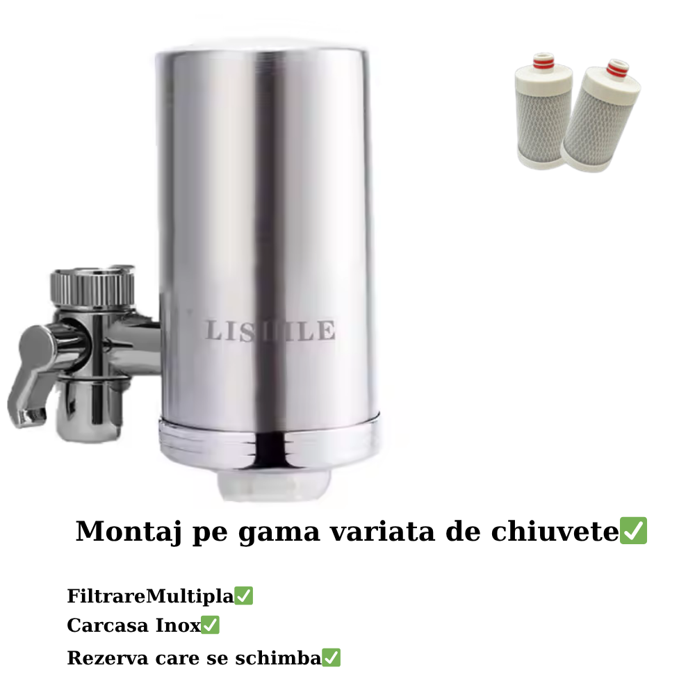 Filtru Profesional Inox cu 3 Nivele de Filtrare pentru Purificarea Apei la Robinet Bucatarie sau Baie, Retea sau Putul Propriu|Elimina Clorul, Impuritatiie si Materia Organica|Inox Alimenta [6]