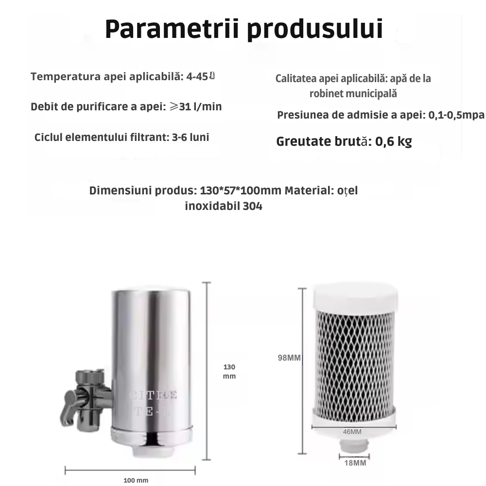 Filtru Profesional Inox cu 3 Nivele de Filtrare pentru Purificarea Apei la Robinet Bucatarie sau Baie, Retea sau Putul Propriu|Elimina Clorul, Impuritatiie si Materia Organica|Inox Alimenta [4]