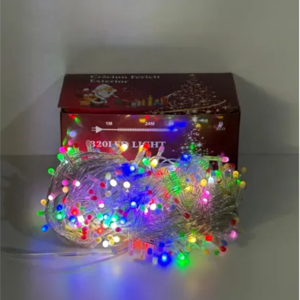 Instalatie Craciun 320 Led 25 Metri Fir Alb Bec v5 Rotund Multicolor Exterior Lumina Calda [1]