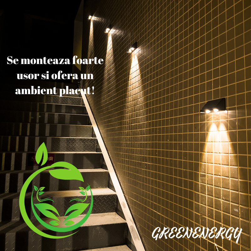 Lampa Solara cu 2 LEDURI Puternice|Rezistenta Umiditate, Lumina LED Sus si Jos, Luminozitate Ridicata 43LM, Timp de lucru 7-10h, Senzor Lumina, Senzor miscare, Durata de viata peste 50000 h|ABS si PC, [6]