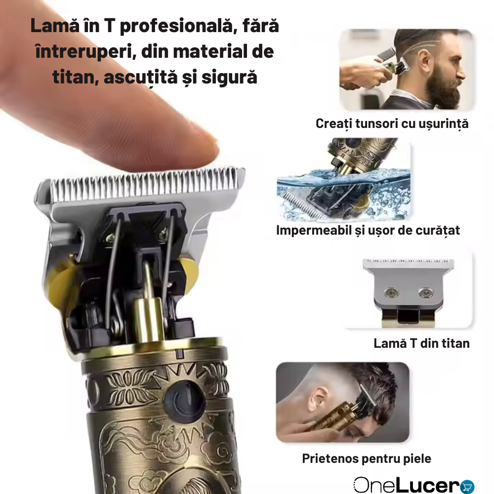 Pachet PROMO 1+1 Trimer Profesional Contur si Detalii cu Lame Titan, Rezistenta la Apa, Autonomie Mare, Capacitate Acumulator LCD 1500 mAh, Auriu, Motor 10W 6500-7000 RPM, Silentios [3]