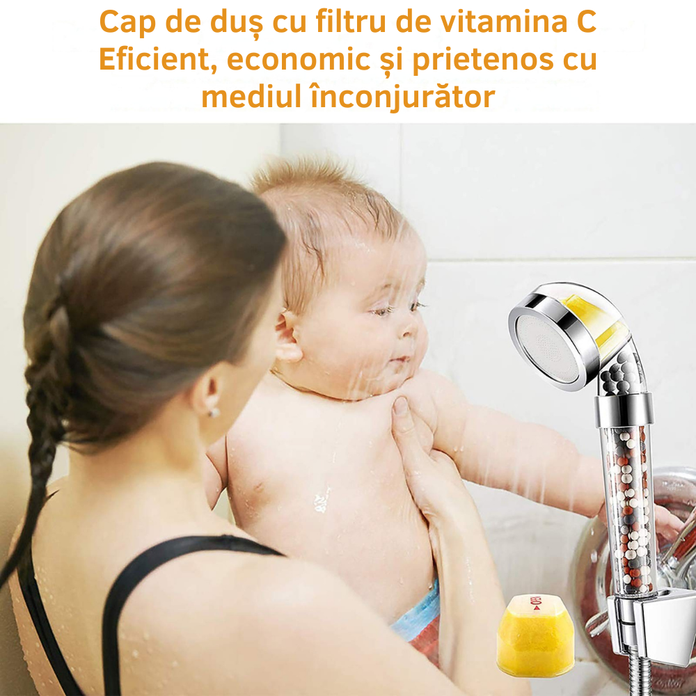 Para de Dus OneLucero® cu Vitamina C, Filtru Ionic si Granule Minerale|3 Nivele de Filtrare a Apei|Functii Anti Calcar, de Economisire si Crestere al Presiunii Apei|Difuzor Inox, Usor de Instalat [7]