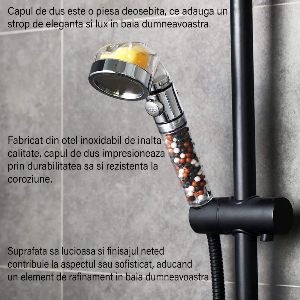 Para Dus cu Vitamina C, Filtru Ionic si Functie On/Off |Echipata cu 3 Tipuri Pietre Filtrante si Difuzor Special pentru Economie Apa|Usor de Instalat, Functii Filtrare APA Pietre Filtrante CADOU [7]
