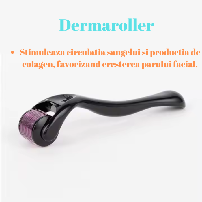 Rola Dermatologica, DermaRoller 0.5 MM cu 540 Microace Titan, Stimuleaza Poductia de Colagen, Stimuleaza Circulatia Sangelui, Negru, Unisex [4]