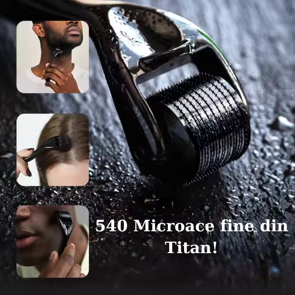 Rola Dermatologica, DermaRoller 0.5 MM cu 540 Microace Titan, Stimuleaza Poductia de Colagen, Stimuleaza Circulatia Sangelui, Negru, Unisex [3]