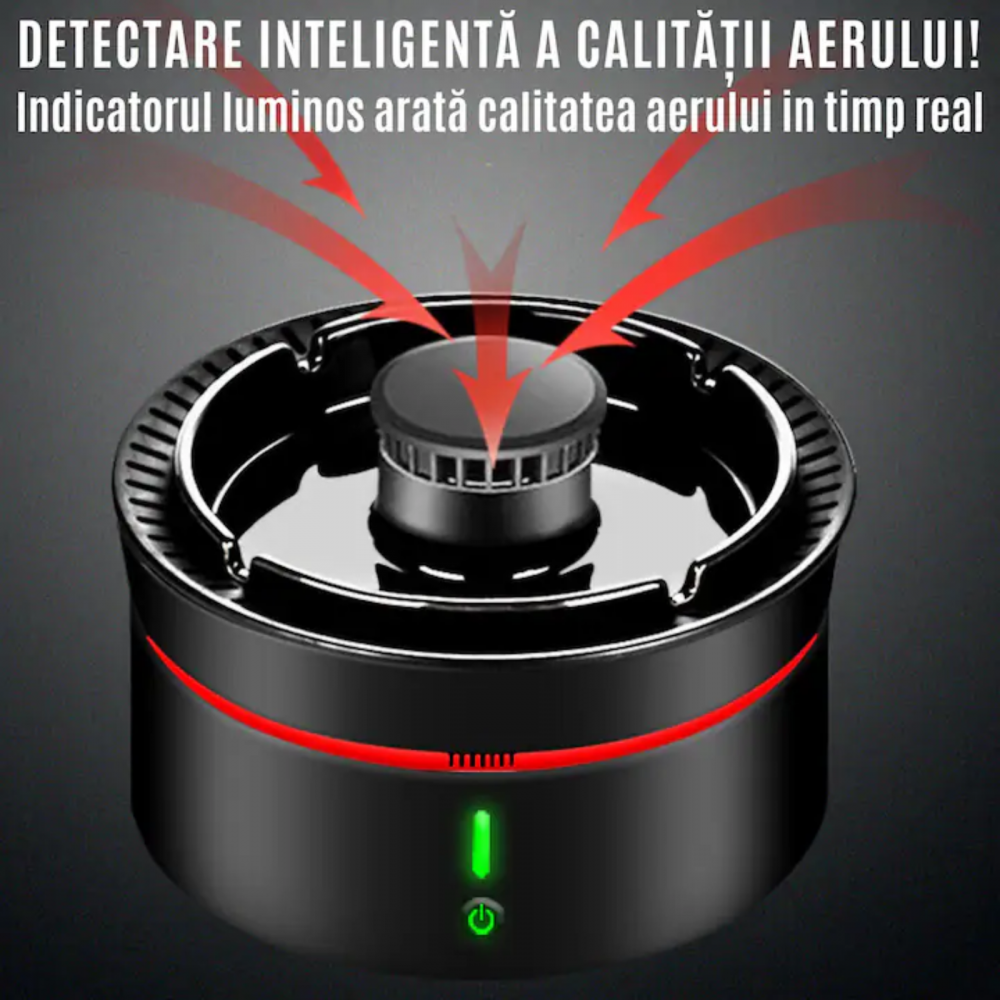 Scrumiera Electrica cu Aspiratie 360 grade a Fumului OneLucero®|Purificator Aer Inteligent, 3 Trepte de Viteza, Detectare Calitate Aer, Eliberare Ioni Negativi, Silentioasa, Odorizant Eliminarea Miros, Incarcare USB, 4000 mAh, Plastic/ Ceramica, Neagra [3]