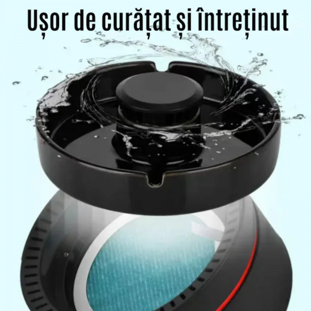 Scrumiera Electrica cu Aspiratie 360 grade a Fumului OneLucero®|Purificator Aer Inteligent, 3 Trepte de Viteza, Detectare Calitate Aer, Eliberare Ioni Negativi, Silentioasa, Odorizant Eliminarea Miros, Incarcare USB, 4000 mAh, Plastic/ Ceramica, Neagra [7]
