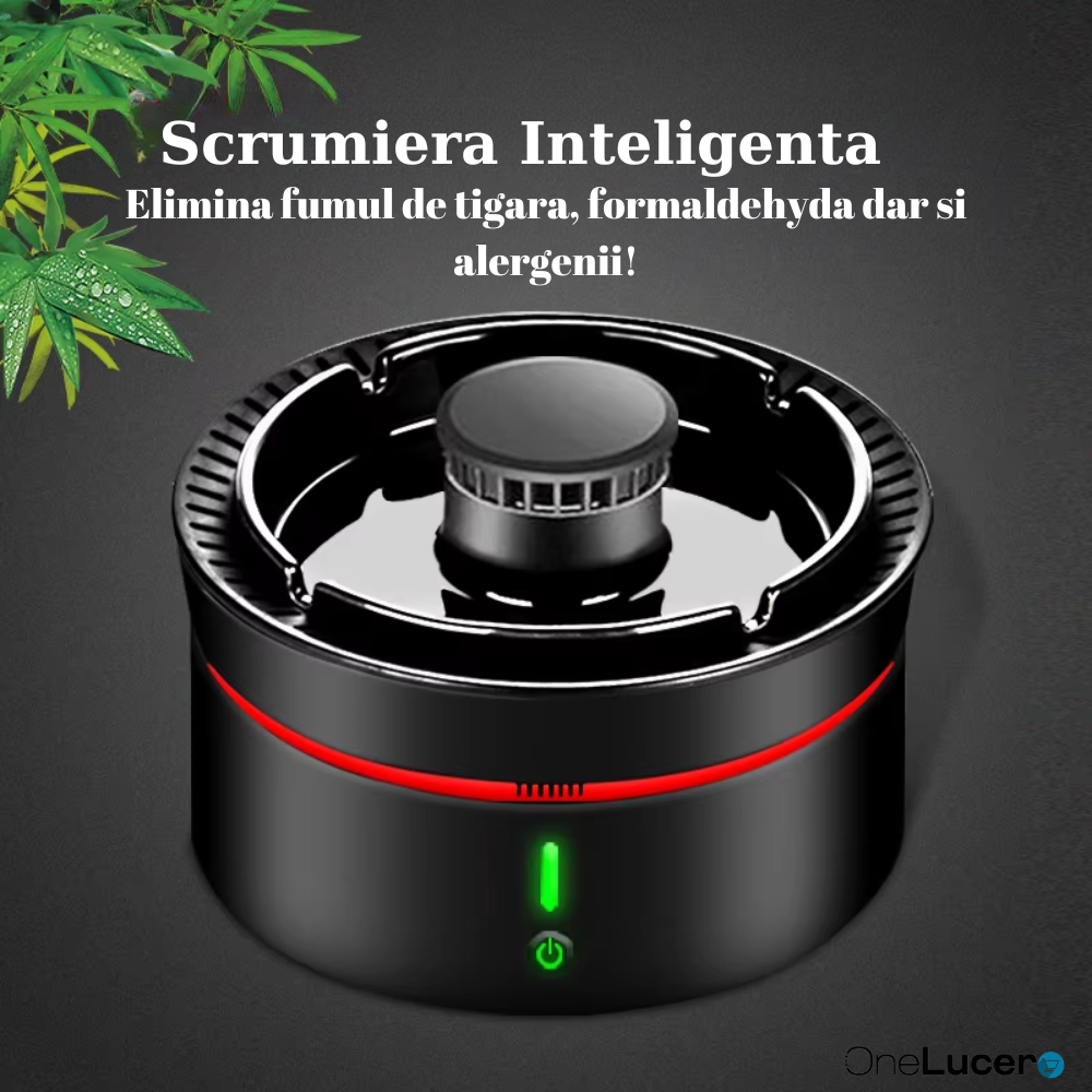 Scrumiera Electrica cu Aspiratie 360 grade a Fumului OneLucero®|Purificator Aer Inteligent, 3 Trepte de Viteza, Detectare Calitate Aer, Eliberare Ioni Negativi, Silentioasa, Odorizant Eliminarea Miros, Incarcare USB, 4000 mAh, Plastic/ Ceramica, Neagra [8]