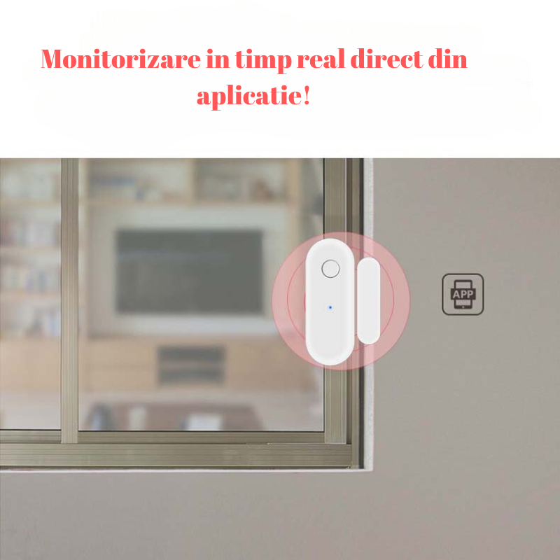 Senzor Magnetic Inteligent WiFi Pentru Usi si Ferestre|Control cu Aplicatia Tuya Smart, Compatibil Android/iOS, Alerte pe Mobil| Alb, Garantie 24 Luni [2]