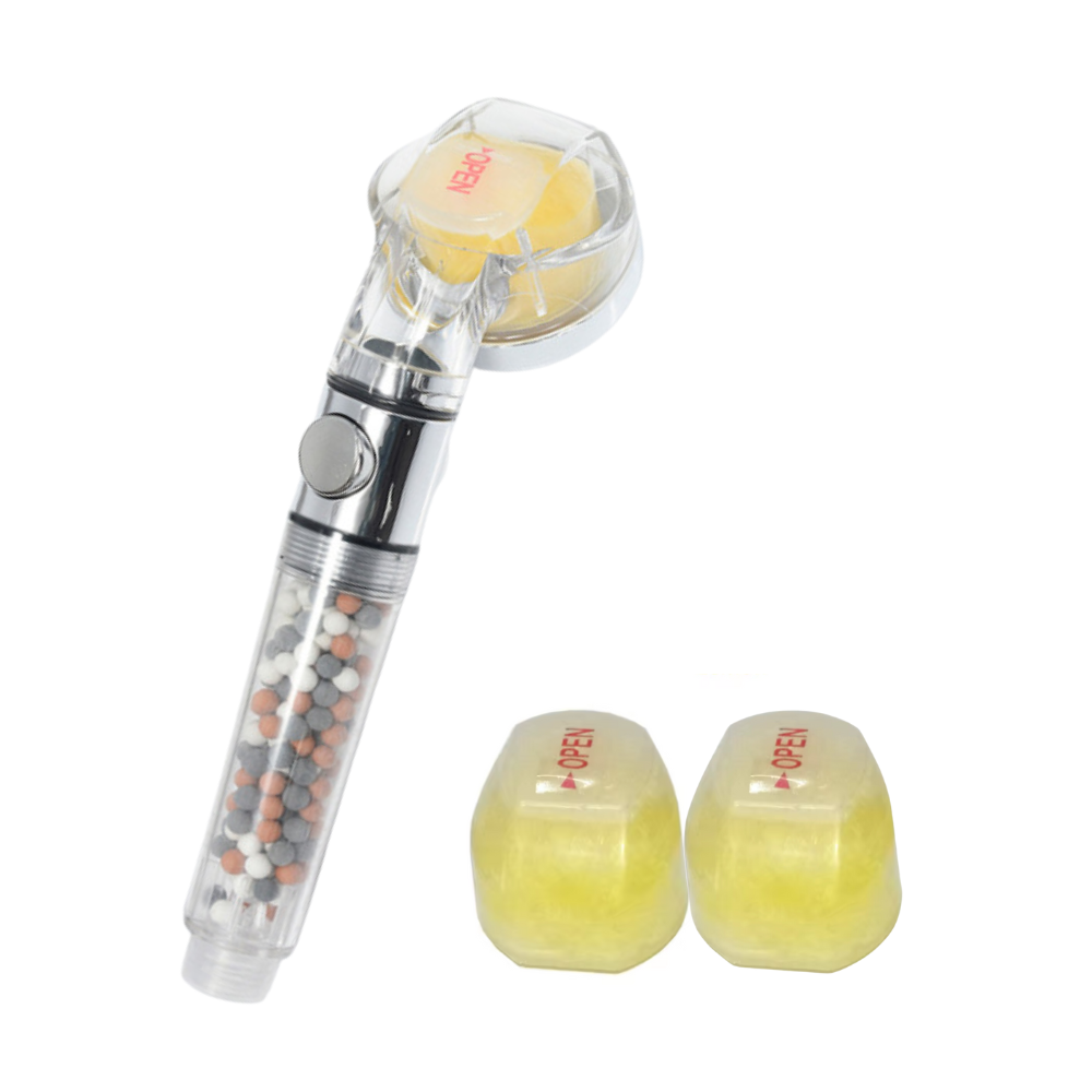 Set Para de Dus OneLucero® cu Vitamina C, Filtru Ionic si Granule Minerale Filtrante|Setul este Format din Para de Dus si Doua Rezerve de Vitamina C|Design Cromat, ABS [1]