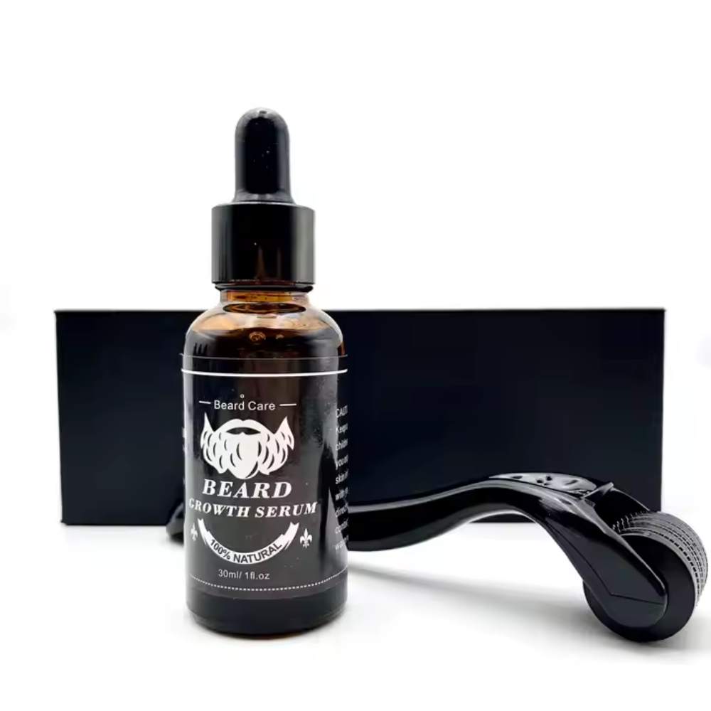Set Premium  Pentru Ingrijirea si Stimularea Cresterii Barbii, Ser Stimulator si Dermaroller 0.5 MM | Ingrediente Naturale, Ambalare Tip Cadou [1]