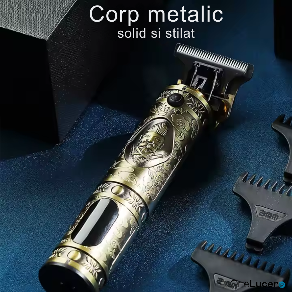 Trimer Profesional Contur si Detalii cu Lame Titan, Rezistenta la Apa, Autonomie Mare, Capacitate Acumulator LCD 1500 mAh, Auriu, Motor 10W 6500-7000 RPM, Silentios [6]