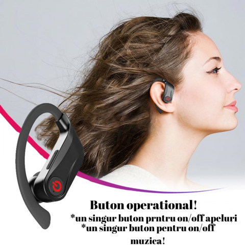 Casti Wireless Calitate Socanta a Sunetului|Functii Apelare si Impermeabilitate IPX7, Bluetooth 5.1, Autonomie 8-10h, Difuzor 13 mm, Sonorizare 3D Surround, Buton on/off Apeluri| ABS, Negre [2]