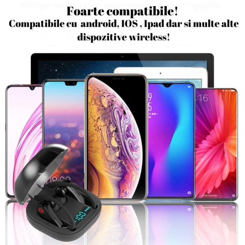 Casti Wireless Calitate Socanta a Sunetului|Functii Apelare si Impermeabilitate IPX7, Bluetooth 5.1, Autonomie 8-10h, Difuzor 13 mm, Sonorizare 3D Surround, Buton on/off Apeluri| ABS, Negre [1]