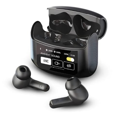 Casti wireless - Casti Wireless Model VR06, Carcasa Ecran LCD Full HD 1.9 Inch cu 10 Functii Diferite|BT 5.3, Sunet 360° Stereo HD, Functii ANC si ENC , Difuzor 14mm, Tehnologie 6 Core| Baterie 24h Long Life, Negru