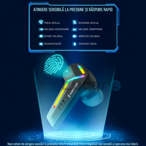 Casti Wireless OneLucero® Model Gaming G001| Functii BT 5.1, Izolarea Zgomotului Exterior, Impermeabile, Microfon|Baterie Carcasa 500 mAH, Casti 55 mAH,Incarcare 1,5 h, Autonomie >5 h Garantie 24 Luni [4]