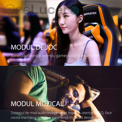 Casti Wireless OneLucero® Model Gaming G001| Functii BT 5.1, Izolarea Zgomotului Exterior, Impermeabile, Microfon|Baterie Carcasa 500 mAH, Casti 55 mAH,Incarcare 1,5 h, Autonomie >5 h Garantie 24 Luni [1]