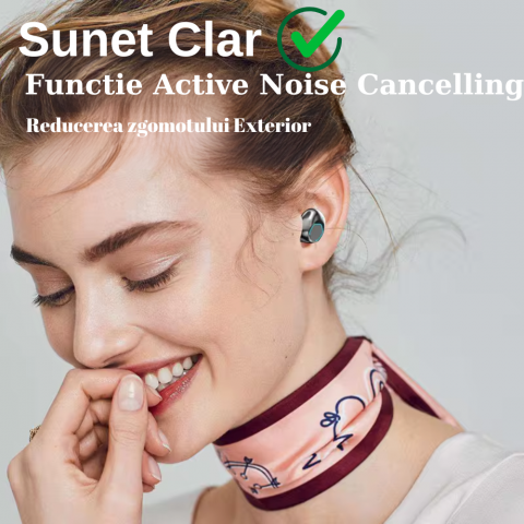 Casti Wireless OneLucero® Model M48|Design Sport cu Functii BT 5.3 Core, ANC si Impermeabilitate Apa si Praf|Tehnologie Cyber Blue, Indicator Baterie LED si Sonorizare 36D Surround|ABS, Negru [3]