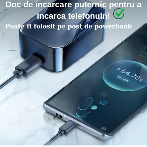 Casti Wireless OneLucero® Model M48|Design Sport cu Functii BT 5.3 Core, ANC si Impermeabilitate Apa si Praf|Tehnologie Cyber Blue, Indicator Baterie LED si Sonorizare 36D Surround|ABS, Negru [2]