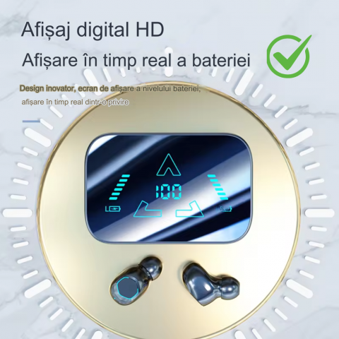 Casti Wireless OneLucero® Model M48|Design Sport cu Functii BT 5.3 Core, ANC si Impermeabilitate Apa si Praf|Tehnologie Cyber Blue, Indicator Baterie LED si Sonorizare 36D Surround|ABS, Negru [5]