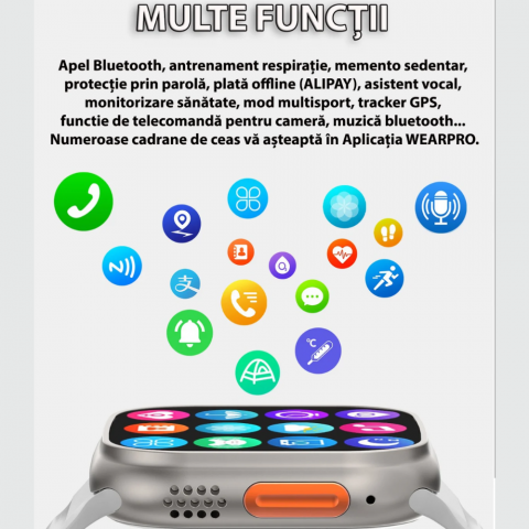 Ceas Inteligent SmartWatch 2.22 inch, +Cadou Casti WIFI + Extra curea, Apel Bluetooth, Incarcator Wireless, metal, Notificari Apel si Retele Sociale, Oximetru, Ritm Cardiac, Termometru, Monitorizare [5]
