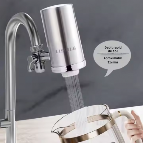 Filtru Profesional Inox cu 3 Nivele de Filtrare pentru Purificarea Apei la Robinet Bucatarie sau Baie, Retea sau Putul Propriu|Elimina Clorul, Impuritatiie si Materia Organica|Inox Alimenta [4]