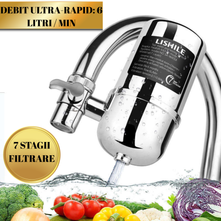 Sisteme filtrare instalatii - Filtru Profesional Purificare Apa – 7 Stagii de Filtrare, Debit Rapid 6L/min (Elimină Clorul & Metalele Grele)