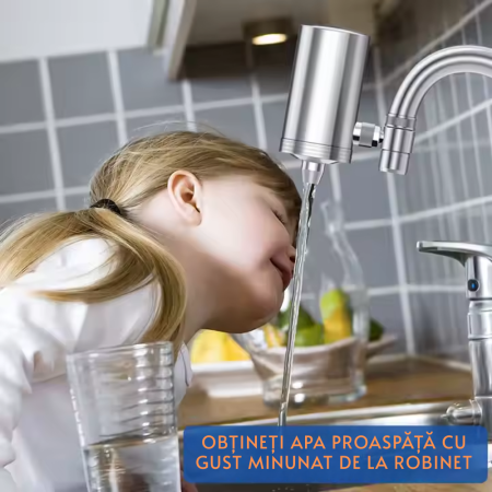 Casă & Grădină - Filtru Profesional Purificare Apa la Robinet, Bucatarie sau Baie in 5 Stagii Filtrare, Carbune Activ, Indeparteaza Clorul, Metalele Grele, Rugina, Sedimentele, Materia Organica, Rotire 360 grade INOX