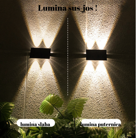 Lampa Solara cu 2 LEDURI Puternice|Rezistenta Umiditate, Lumina LED Sus si Jos, Luminozitate Ridicata 43LM, Timp de lucru 7-10h, Senzor Lumina, Senzor miscare, Durata de viata peste 50000 h|ABS si PC, [2]