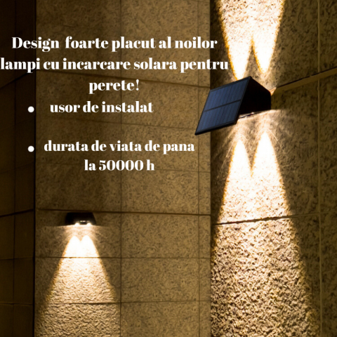 Lampa Solara cu 2 LEDURI Puternice|Rezistenta Umiditate, Lumina LED Sus si Jos, Luminozitate Ridicata 43LM, Timp de lucru 7-10h, Senzor Lumina, Senzor miscare, Durata de viata peste 50000 h|ABS si PC, [1]