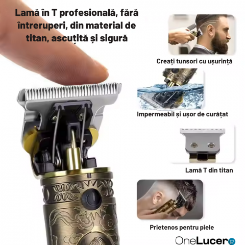 Pachet PROMO 1+1 Trimer Profesional Contur si Detalii cu Lame Titan, Rezistenta la Apa, Autonomie Mare, Capacitate Acumulator LCD 1500 mAh, Auriu, Motor 10W 6500-7000 RPM, Silentios [2]