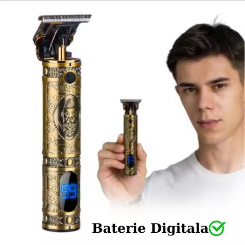 Pachet PROMO 1+1 Trimer Profesional Contur si Detalii cu Lame Titan, Rezistenta la Apa, Autonomie Mare, Capacitate Acumulator LCD 1500 mAh, Auriu, Motor 10W 6500-7000 RPM, Silentios [1]