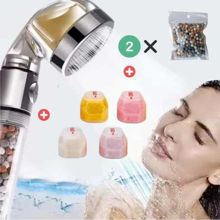 Sanitare - Para de Dus OneLucero® cu Vitamina C si Functie On/Off, Echipata cu 3 Tipuri de Pietre Minerale si Difuzor din Inox, 4 Rezerve Aroma+ 2 Rezerve Pietre Cadou, Usor de Instalat, Functii de Economosire si Filtrare al Apei