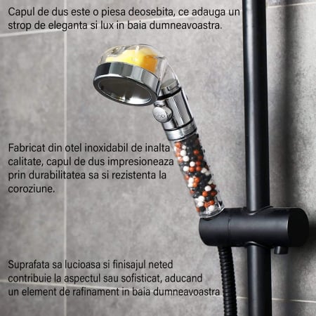 Para de Dus OneLucero® cu Vitamina C si Functie On/Off, Echipata cu 3 Tipuri de Pietre Minerale si Difuzor din Inox, 4 Rezerve Aroma+ 2 Rezerve Pietre Cadou, Usor de Instalat, Functii de Economosire si Filtrare al Apei [6]