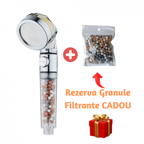 Coloane de dus & seturi de dus - Para Dus cu Vitamina C, Filtru Ionic si Functie On/Off |Echipata cu 3 Tipuri Pietre Filtrante si Difuzor Special pentru Economie Apa|Usor de Instalat, Functii Filtrare APA Pietre Filtrante CADOU