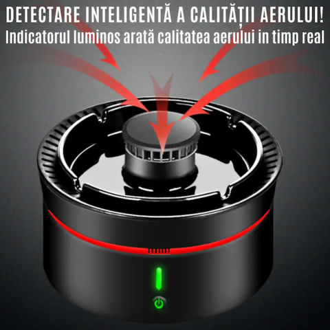 Scrumiera Electrica cu Aspiratie 360 grade a Fumului OneLucero®|Purificator Aer Inteligent, 3 Trepte de Viteza, Detectare Calitate Aer, Eliberare Ioni Negativi, Silentioasa, Odorizant Eliminarea Miros, Incarcare USB, 4000 mAh, Plastic/ Ceramica, Neagra [2]