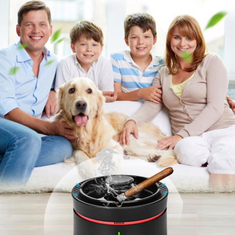 Scrumiera Electrica cu Aspiratie 360 grade a Fumului OneLucero®|Purificator Aer Inteligent, 3 Trepte de Viteza, Detectare Calitate Aer, Eliberare Ioni Negativi, Silentioasa, Odorizant Eliminarea Miros, Incarcare USB, 4000 mAh, Plastic/ Ceramica, Neagra [3]