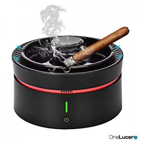 Decoratiuni - Scrumiera Electrica cu Aspiratie 360 grade a Fumului OneLucero®|Purificator Aer Inteligent, 3 Trepte de Viteza, Detectare Calitate Aer, Eliberare Ioni Negativi, Silentioasa, Odorizant Eliminarea Miros, Incarcare USB, 4000 mAh, Plastic/ Ceramica, Neagra