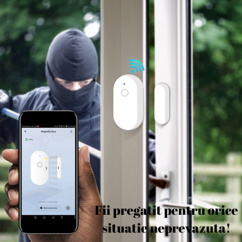 Senzor Magnetic Inteligent WiFi Pentru Usi si Ferestre|Control cu Aplicatia Tuya Smart, Compatibil Android/iOS, Alerte pe Mobil| Alb, Garantie 24 Luni [3]