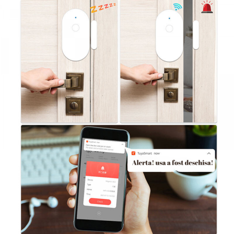 Senzor Magnetic Inteligent WiFi Pentru Usi si Ferestre|Control cu Aplicatia Tuya Smart, Compatibil Android/iOS, Alerte pe Mobil| Alb, Garantie 24 Luni [4]