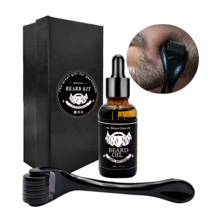 Frumusețe - Set Premium  Pentru Ingrijirea si Stimularea Cresterii Barbii, Ser Stimulator si Dermaroller 0.5 MM | Ingrediente Naturale, Ambalare Tip Cadou