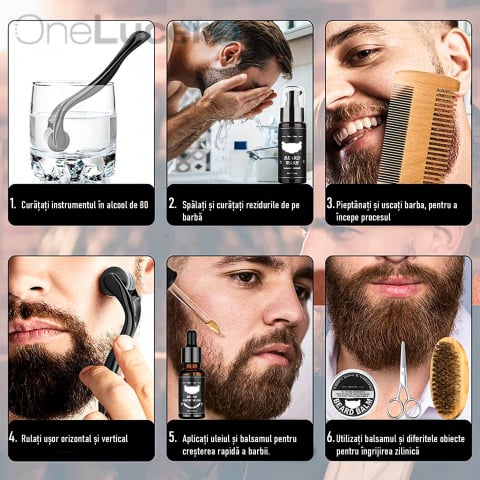 Set Premium Ingrijirea si Stimularea Cresterii Barbii| Sampon, Ser Stimulare Crestere, Ulei Hidratare, Ceara si Roller> Stimuleaza Productia de Colagen|Ingrediente Organice, Ambalaj Tip CADOU [6]