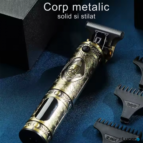 Trimer Profesional Contur si Detalii cu Lame Titan, Rezistenta la Apa, Autonomie Mare, Capacitate Acumulator LCD 1500 mAh, Auriu, Motor 10W 6500-7000 RPM, Silentios [5]