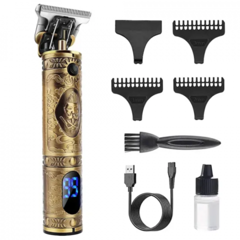 Frumusețe - Trimer Profesional Contur si Detalii cu Lame Titan, Rezistenta la Apa, Autonomie Mare, Capacitate Acumulator LCD 1500 mAh, Auriu, Motor 10W 6500-7000 RPM, Silentios