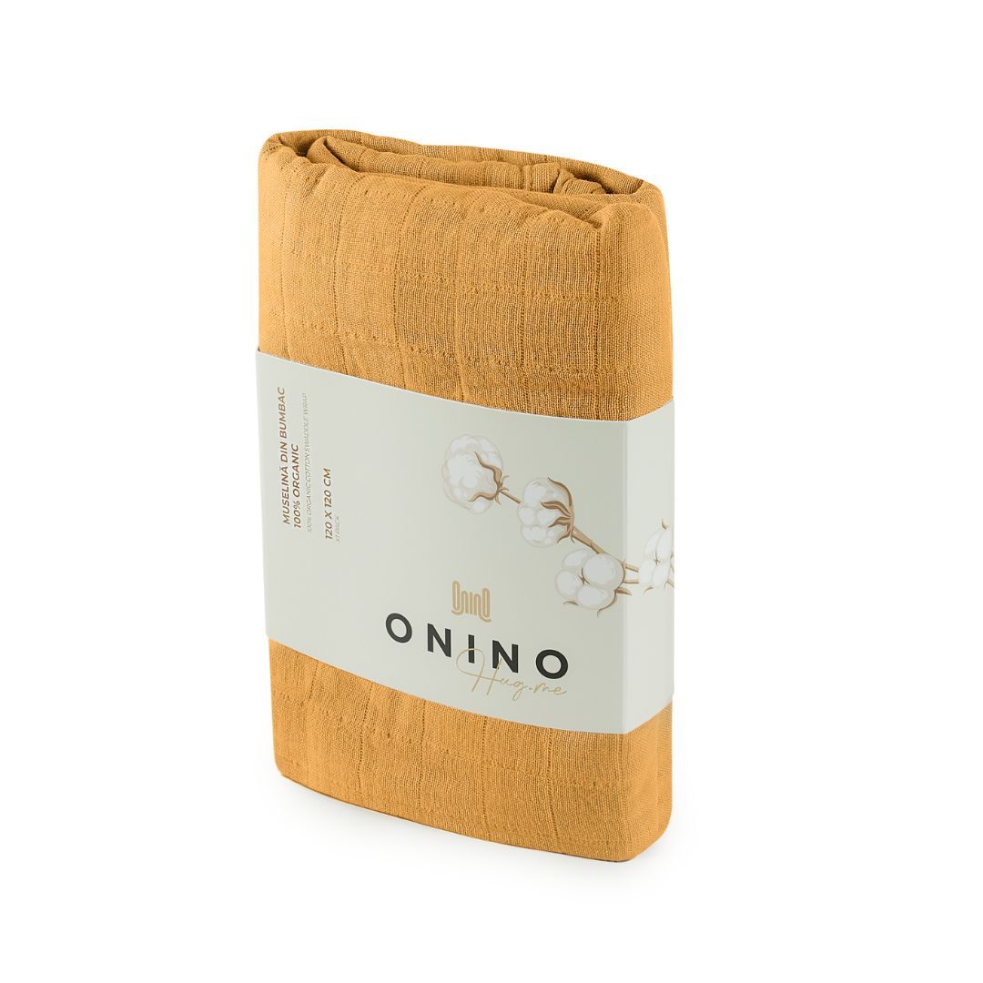 Muselina multifunctionala din bumbac 100% organic, HUG.me, Honey Gold, x1 bucata, 120 x 120 cm, certificata GOTS [6]