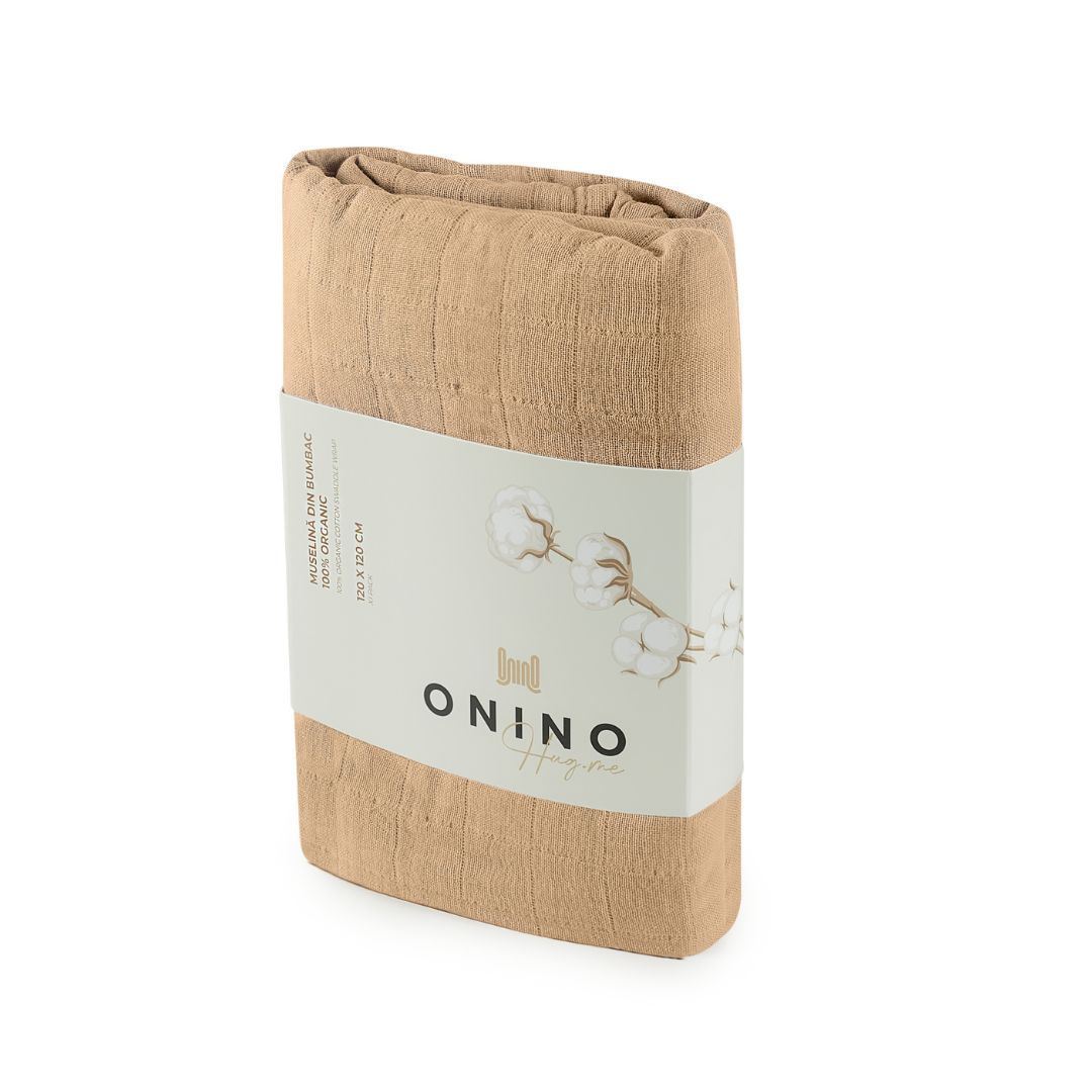Muselina multifunctionala din bumbac 100% organic, HUG.me, Oatmeal Beige, x1 bucata, 120 x 120 cm, certificata GOTS [5]